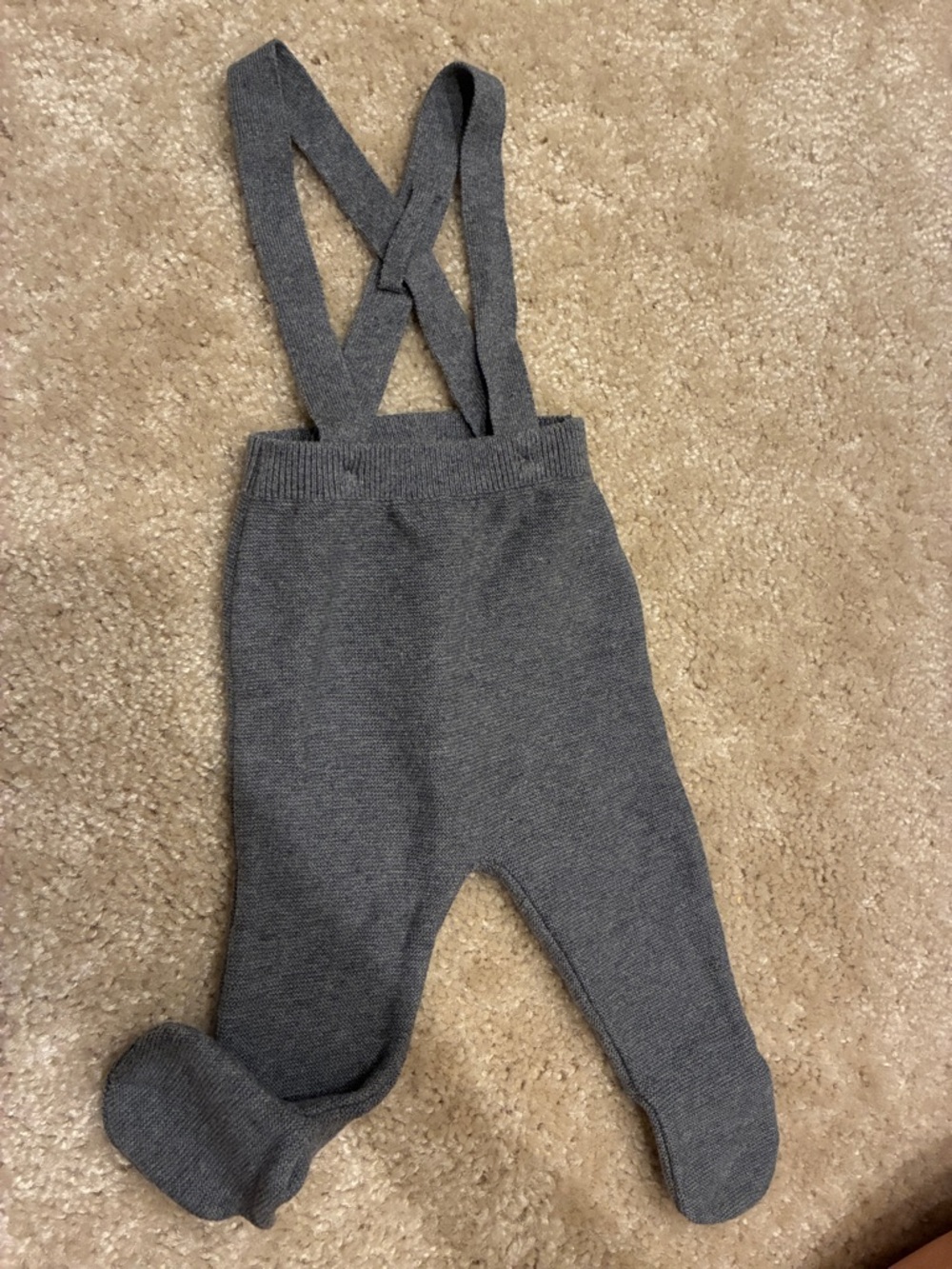 ZARA Gray Knit Baby Footed Overalls